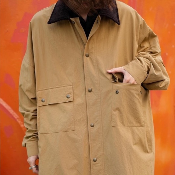 AJOBYAJO Oversized Wax Shirt Jacket Barn Chore Tan Brown NWT - Picture 16 of 16